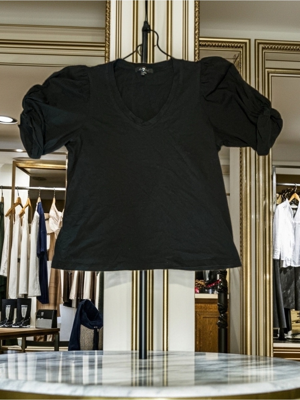 7 For All Mankind Black Puff Sleeve Top – Size Large